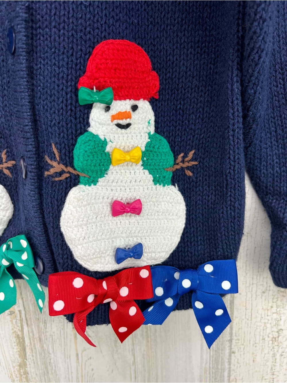 Vintage Hartstrings Button Front Whimsical Snowman Sweater Cardigan Girls 5/6 - Picture 4 of 7